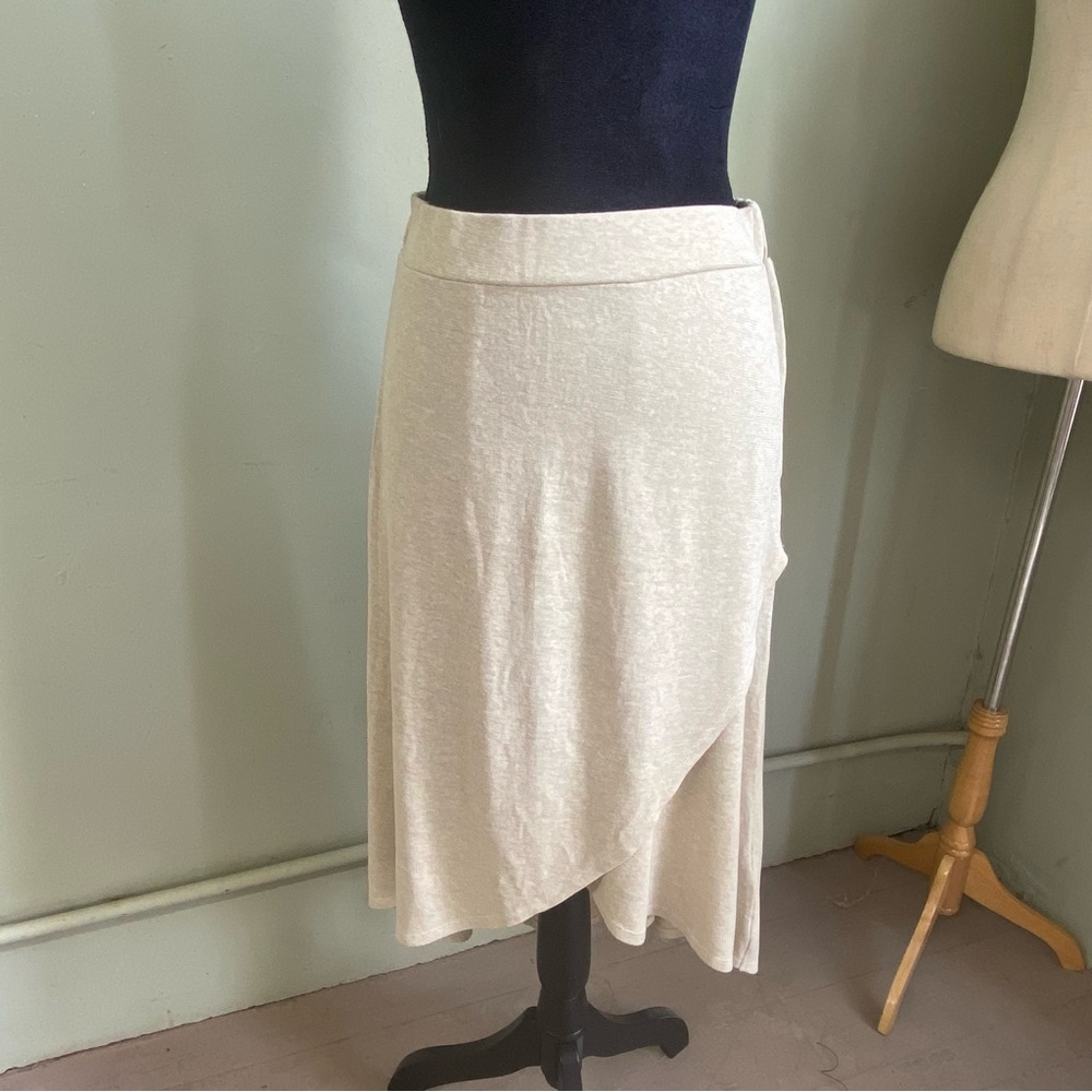 Prana Tidal Wave skirt / pull-on high-low mock wrap skirt / sandwashed beige - Picture 3 of 13
